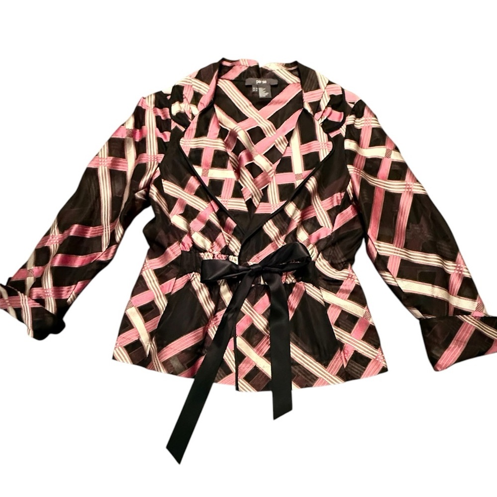 NWOT Per Se by Carlisle 100% Silk Black/Pink Sheer 3/4 Sleeve 10/Medium $448